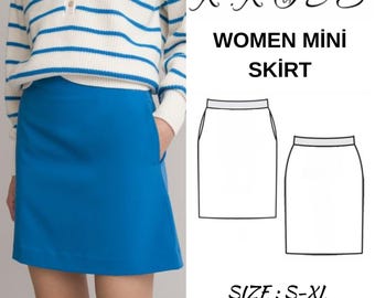 Damen Mini-Rock Schnittmuster: Basic mit versteckten Taschen (PDF Pattern)