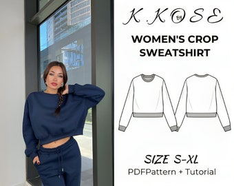 Damen Crop Sweatshırt/Crop Sweatshirt Schnittmuster/Crop Sweat/Damen Schnittmuster PDF/Cropped Langarm-Sweatshirt/Crop Top Schnittmuster/S-XL