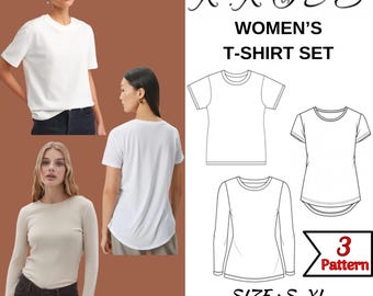 Women's T-Shirt Sewing Pattern Set: Basic Tee Bundle (PDF Pattern)