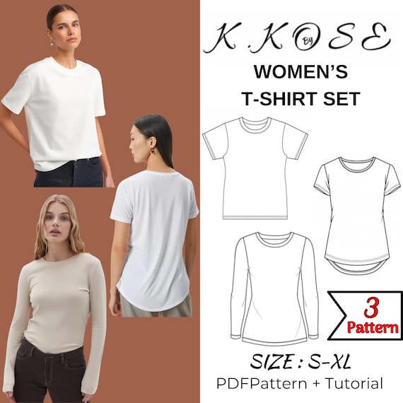 Women's T-Shirt Sewing Pattern Set: Basic Tee Bundle (PDF Pattern)