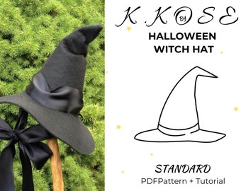 Halloween Hat witch Ilustrated Instructions/Make Your Own Hat/Very easy Witches/Witch hat Sewing Pattern/Wizard Hat/Charmer Hat/A4-A0-Letter