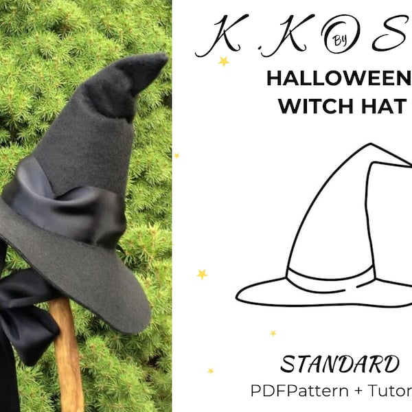 Halloween Hat witch Ilustrated Instructions/Make Your Own Hat/Very easy Witches/Witch hat Sewing Pattern/Wizard Hat/Charmer Hat/A4-A0-Letter