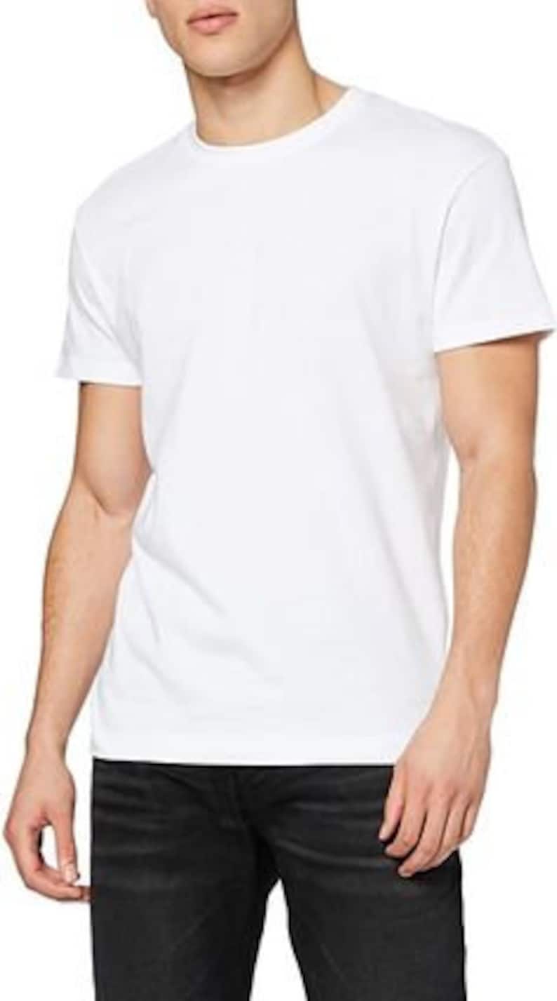 May include: A white short-sleeved t-shirt with a crew neck.