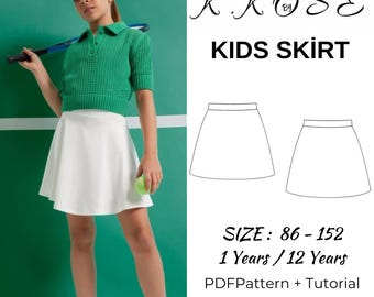 Kids Elastic Waist Skirt Sewing Pattern: Sizes 1-12 Years (PDF Pattern, YouTube Video Guide