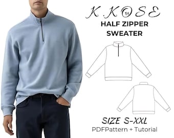 Half Zipper Sweater Sewing Pattern: Unisex Sporty Design (PDF Pattern)