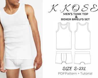 Men's Tank Top and Boxer Briefs Sewing Pattern PDF, Sizes S to XXL, Easy DIY Men's Underwear Set, Printable A4 Letter and A0