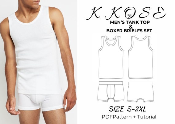 Men's Tank Top and Boxer Briefs Sewing Pattern PDF, Sizes S to XXL, Easy DIY Men's Underwear Set, Printable A4 Letter and A0