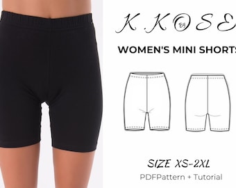 Mini Short /Damen Yoga- und Turnshorts/einfache Strumpfhosen-Shorts/Yoga-Shorts-Muster PDF/Illustrierter und einfacher Ausdruck/Damen-Mını-Sportshorts