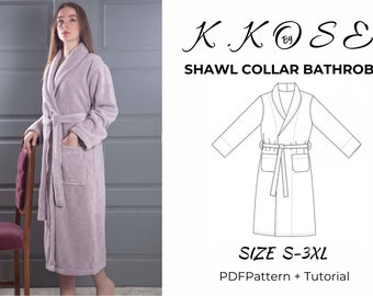 Shawl Collar Bathrobe Sewing Pattern: Unisex Robe (A4-A0-Letter) (Digital Download)