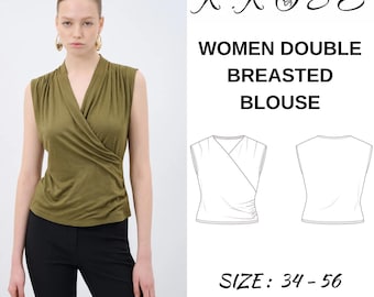 Double Breasted Wrap Blouse Sewing Pattern: Women's Sizes XS-5XL (PDF Pattern)