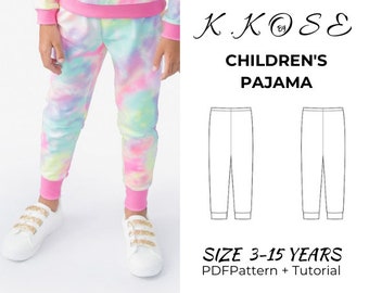 Children's pajama sewing pattern/Step by step sewing instruction /Children's pajama pattern/Digital pattern/Pattern for beginners/3-15 Years