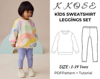 Kids Sweatshirt Leggings Set Sewing Pattern: Sizes 1Y-14Y (PDF Pattern)