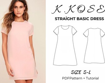 Straight Basic Dress Sewing Pattern  Digital PDF Sizes S–L  Beginner Friendly DIY Dress  Printable Sewing File A4 Letter A0