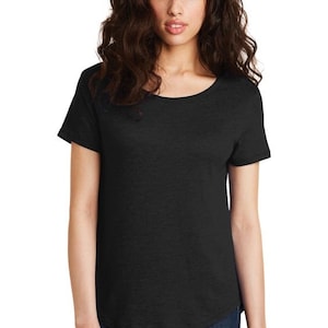 May include: A black short-sleeved t-shirt with a relaxed fit. The shirt is made of a soft, comfortable fabric and has a slightly rounded hem.