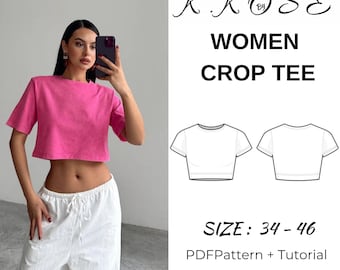 Women's Crop Tee Sewing Pattern: Easy Beginner T-Shirt (PDF Pattern, XS-3XL)