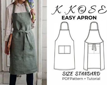 Classic Apron Sewing Pattern PDF | Pockets & Ties Beginner Printable | Standard Adult Size | A4-Letter-A0