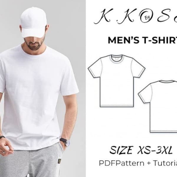 Männer T-Shırt Schnittmuster und Nähanleitung / Größen XS-3XL / Einfaches Nähprojekt für Anfänger / Schritt für Schritt / A4-A0-Letter Pattern