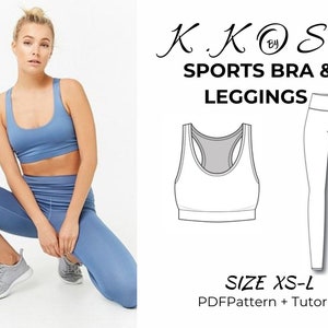 Patrón de costura de sujetador y leggings deportivos/Patrón de mallas de cintura alta/Patrón de gimnasio PDF/Patrón deportivo/Patrón de atleta/Costura de conjunto de yoga/A4-A0-Carta