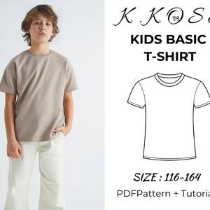 Patrón de costura de camiseta para niños/Camiseta de manga corta sencilla para niños/Camiseta para niños/Patrón de camiseta para niños y niñas/Camiseta para niños en formato PDF/A4-A0-Carta