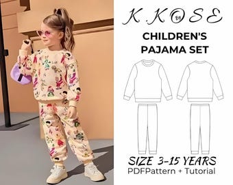 Children&#39;s Pajama Set sewing pattern /Kids nightwear pattern PDF/kids pajamas /Children&#39;s classic pajamas / Sıze 3Y-15Y /Easy sewing project