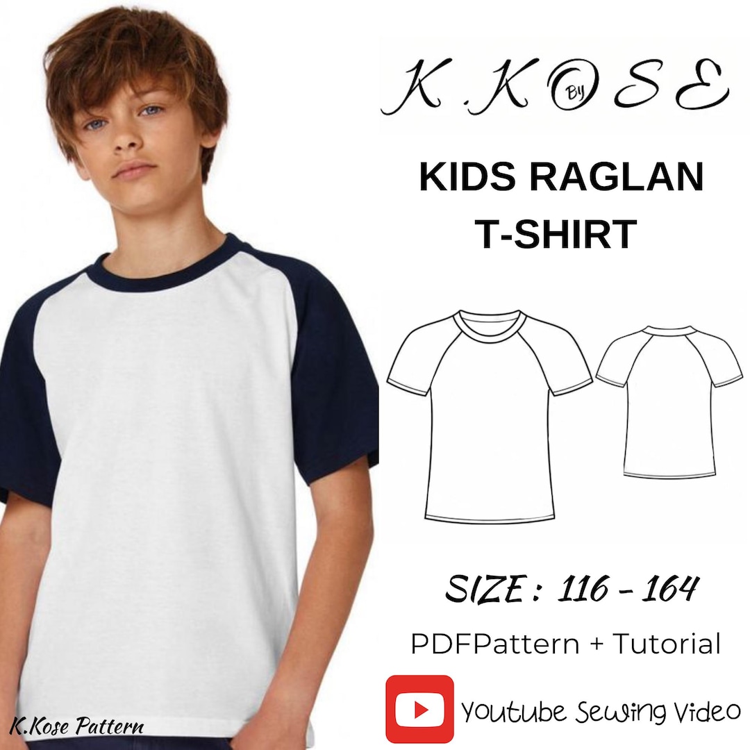 Patrón de costura para camiseta raglán infantil (tamaños A4-A0-Carta)  (Descarga digital) - Etsy México, image size:1080x1080