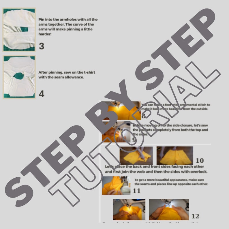 Puede incluir: Un tutorial paso a paso sobre c&oacute;mo coser una camiseta. El tutorial incluye im&aacute;genes del proceso de costura, con instrucciones para cada paso. Los pasos incluyen sujetar las sisas, coser la camiseta y unir los lados delantero y trasero.