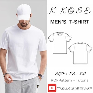 メンズTシャツの縫製パターン：XS～3XL、初心者向け簡単プロジェクト（PDFパターン）