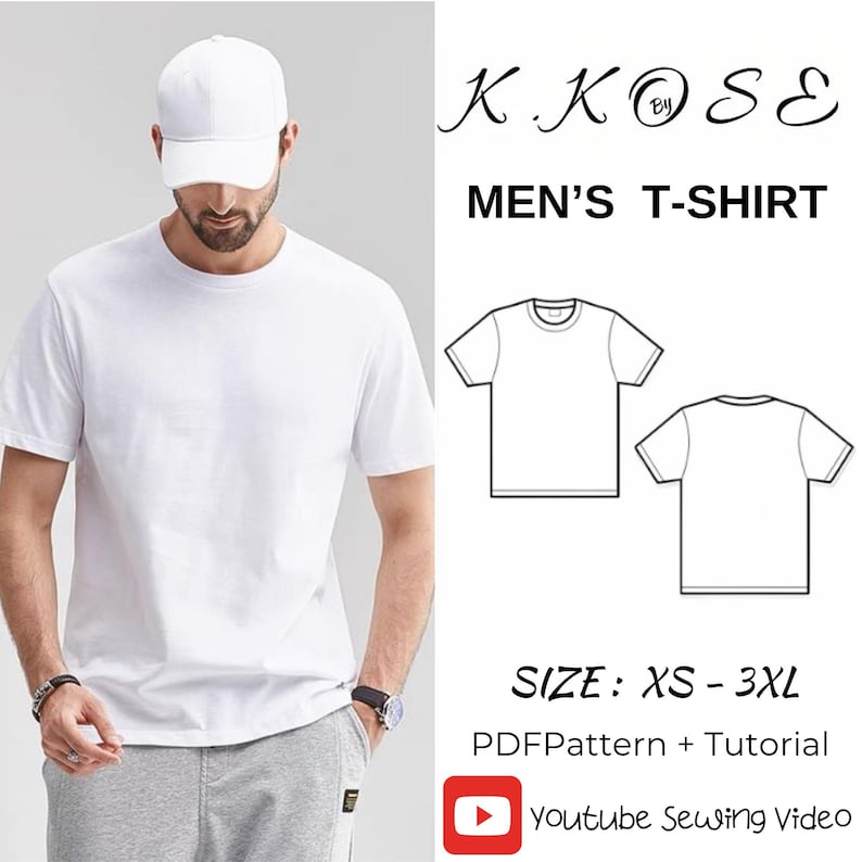 Men's T-Shirt Sewing Pattern: XS-3XL, Easy Beginner Project (PDF Pattern) image 1