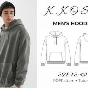 Unisex Hoodie sewing pattern, Sizes XS-4XL, Men's sweater sewing pattern pdf, Make your own hoodie sweatshirt/kangaroo pocket / A4-A0-Letter
