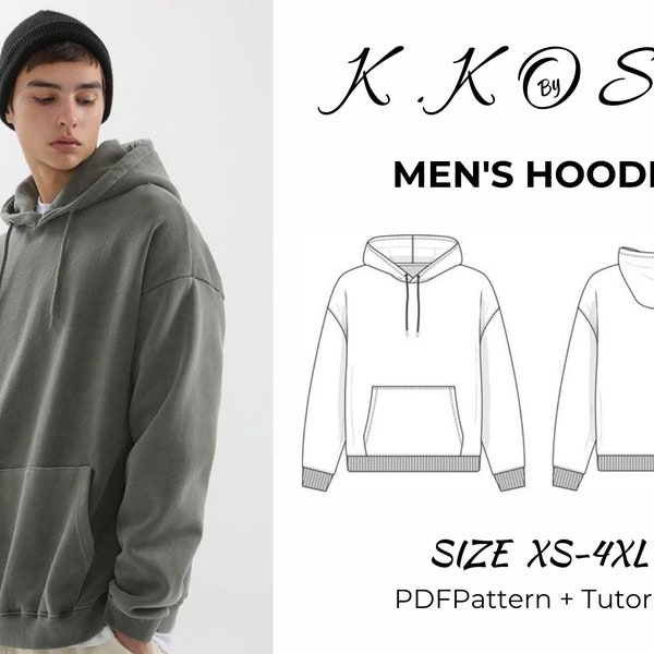 Unisex Hoodie Schnittmuster, Größen XS-4XL, Herren Pullover Schnittmuster pdf, Machen Sie Ihr eigenes Hoodie Sweatshirt/Kängurutasche / A4-A0-Letter