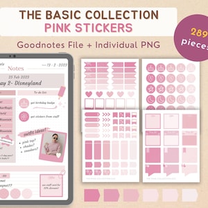 Pegatinas para planificador: pegatinas digitales con temática rosa, notas PNG individuales para Goodnotes y más