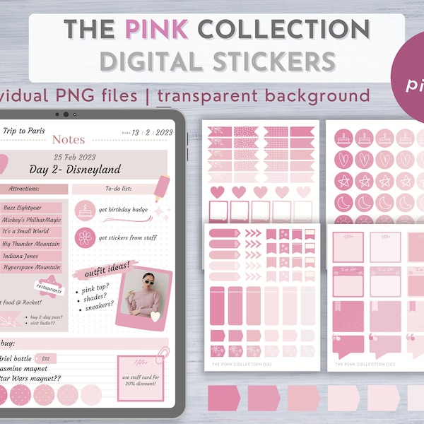 Digital planner stickers, individual png, pink digital stickers, pink themed digital sticker, pink memo stickers, pink goodnotes stickers