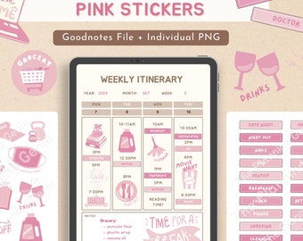 Pink Daily Life Stickers: GoodNotes Planner Icons (Digital Download)