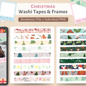 Christmas Digital Stickers: Washi Tape & Frames for GoodNotes (PNG)