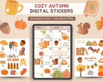 Autumn Digital Sticker - Printable Planner Stickers, Cute Goodnotes Stickers & Pre-Cropped Clip Art for Fall Decor