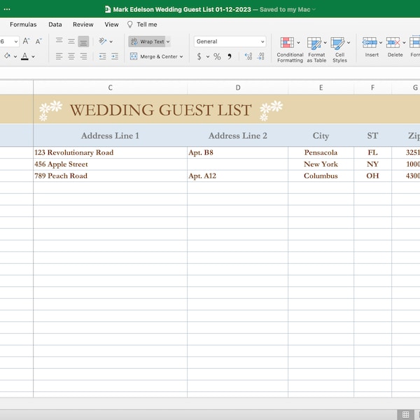 Wedding Guest List Template, Wedding Planner Template