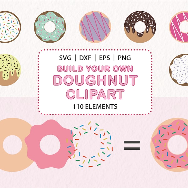 Doughnut Donut Clipart | 110 Vector Elements SVG | High Resolution 300dpi PNG | DFX cut files | CS011