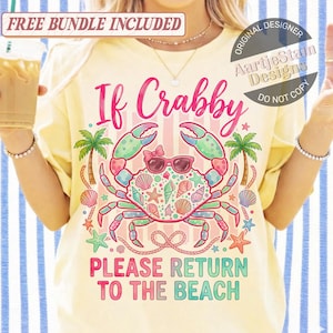 Preppy If Crabby Please Return To The Beach Png, Pink Preppy Crabby Summer, Beach Bat Coastal Watercolor, Stripped Retro Summer Vacation