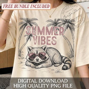 Summer Vibes Racoon PNG, Funny Raccoon Beach Png, Retro Palm Tree Aesthetic, Cute Vacation Animal, Trendy Summer Vibe, Coastal Chill Style