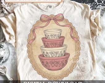 Pyrex vintage (PNG), Thrift Junkie (PNG), Grandma Core (PNG), Coquette CottageCore Oval (PNG), Linda mamá de la granja de los años 80, Suéter feo
