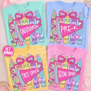 Retro School Grade Coquette Bundle, Back To School Png, Pre-K to 4th Grade Png Preppy Pencil Stripes Png, Pennant Flag, Trendy Kids Design