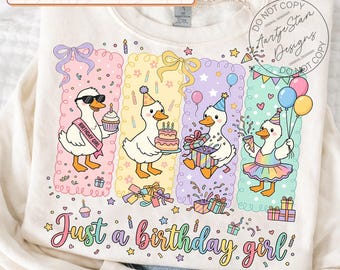 Just A Birthday Girl Goose Coquette Png, Cute Duck Birthday Png, Funny Birthday Girl, Pastel Coquette Birthday Ducks, Kids Birthday Party