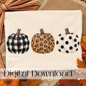 Impasto Pattern Pumpkin PNG, Buffalo Plaid Leopard Polka Dot Pumpkins, Boho Fall Sublimation, Autumn Shirt Design