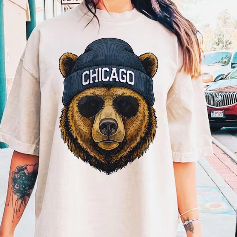 Vintage mascot DTF transfer sublimation Chicago bear shirt vintage football tee game day shirt football fan gift bear mascot tee comfort colors beanie tee Chicago fan gift vintage bear mascot shirt sports fan birthday present Chicago football lover tote birthday tote present tote birthday tote
