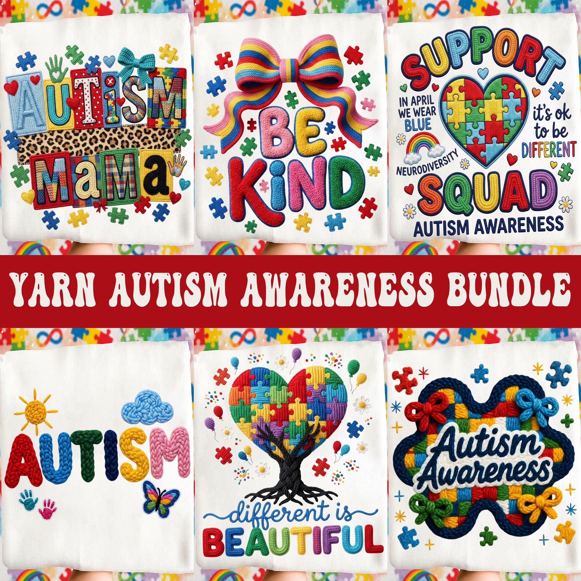 Faux Yarn Autism Awareness Png Bundle, Crochet Autism Puzzle Designs ...
