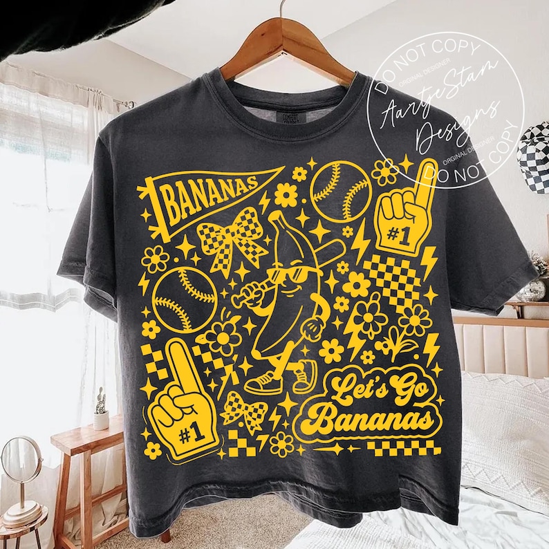 Let's go bananas PNG DTF transfer sublimation Savannah Bananas baseball tshirt retro collage tee funny baseball shirt game day tee baseball mom shirt women banana mascot coquette checkered bow yellow pennant retro sport gift women trendy baseball fan tee little league shirt team spirit tshirt spring baseball gift vintage baseball tee