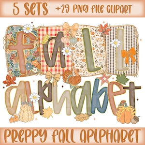 Preppy Fall Floral Alphabet Png, Coquette Floral Letters for Sublimation, Bright Doodle Font Png, Pumpkin Monogram Clipart for Mom Crafts