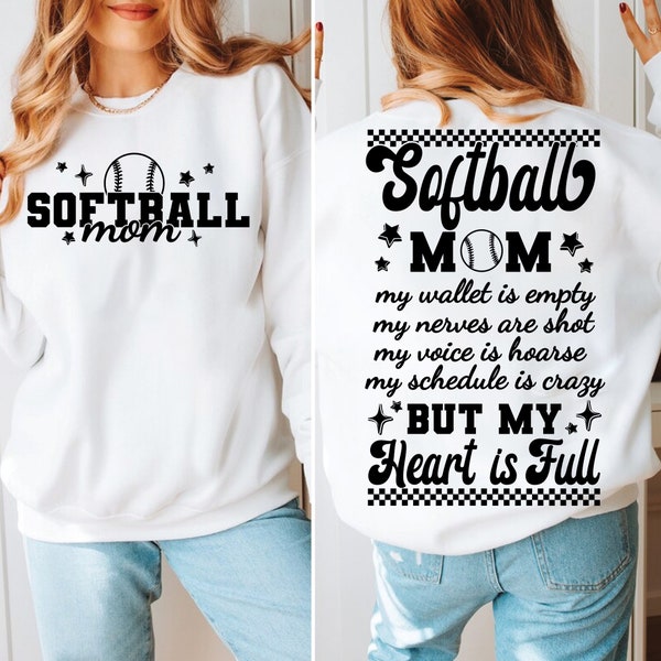 Softball Mom my Wallet is Empty my Heart is Full Shirt svg, Retro Softball Design Sublimation, Softball mom png, Digital Download