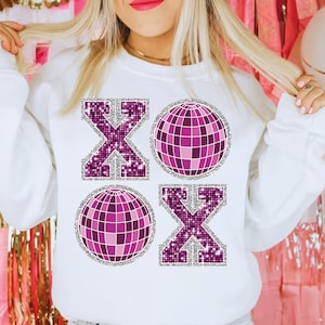 XOXO Faux Sequin PNG Disco Ball Valentine, Valentines Day Png, love png, Retro Valentines Png, Trendy Valentines Png, valentine shirt png