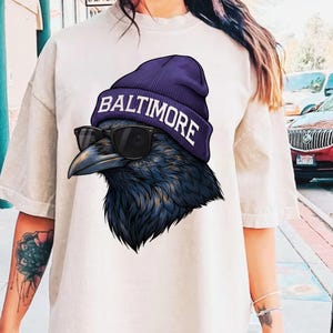 Vintage mascot DTF transfer sublimation Baltimore raven shirt vintage football tee game day shirt football fan gift raven mascot tee comfort colors beanie Baltimore fan gift vintage bird mascot shirt sports fan birthday present Baltimore football lover tote birthday present tote present tote